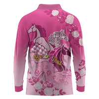Personalized Kentucky Horse Long Sleeve Polo Shirt Roses Equestrian Pattern Houndstooth Floral