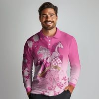 Personalized Kentucky Horse Long Sleeve Polo Shirt Roses Equestrian Pattern Houndstooth Floral