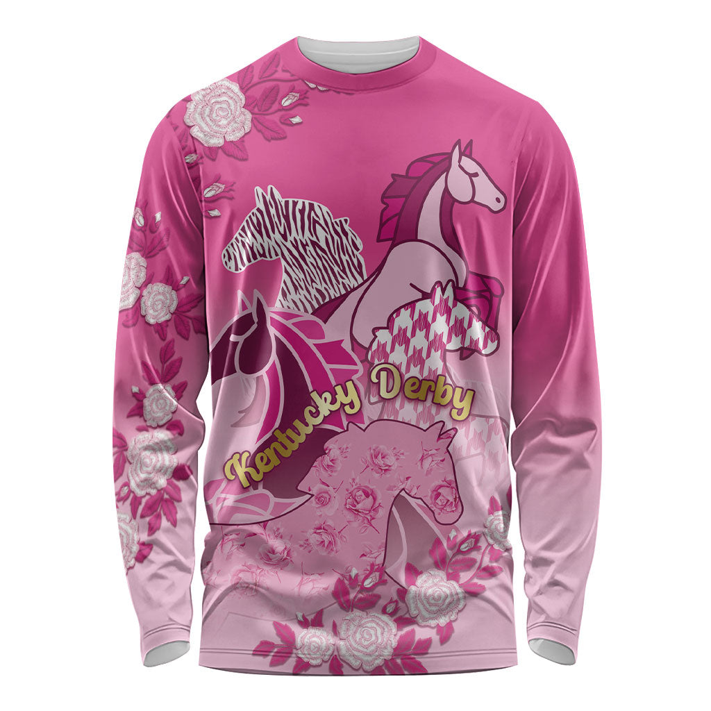 Personalized Kentucky Horse Long Sleeve Shirt Roses Equestrian Pattern Houndstooth Floral