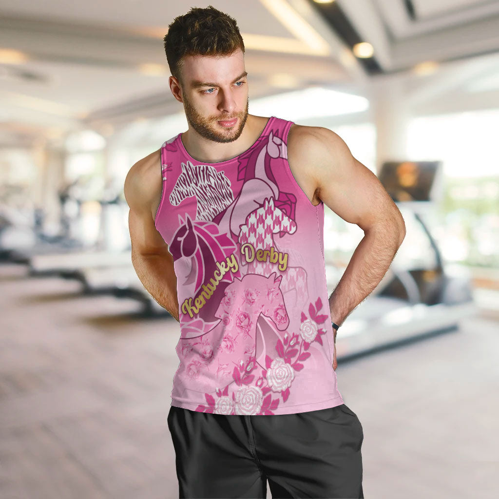 Personalized Kentucky Horse Men Tank Top Roses Equestrian Pattern Houndstooth Floral