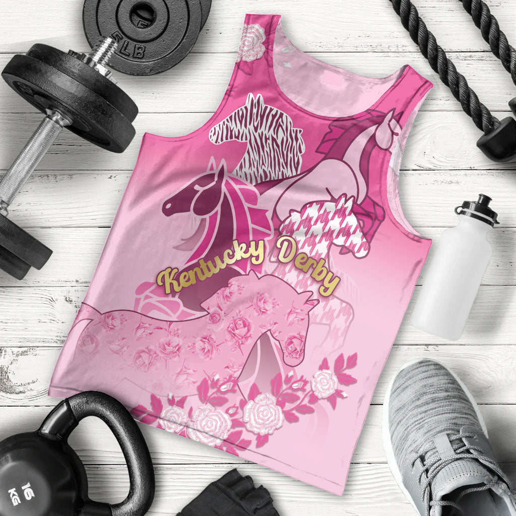 Personalized Kentucky Horse Men Tank Top Roses Equestrian Pattern Houndstooth Floral