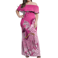 Personalized Kentucky Horse Off Shoulder Maxi Dress Roses Equestrian Pattern Houndstooth Floral