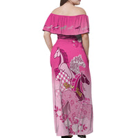 Personalized Kentucky Horse Off Shoulder Maxi Dress Roses Equestrian Pattern Houndstooth Floral