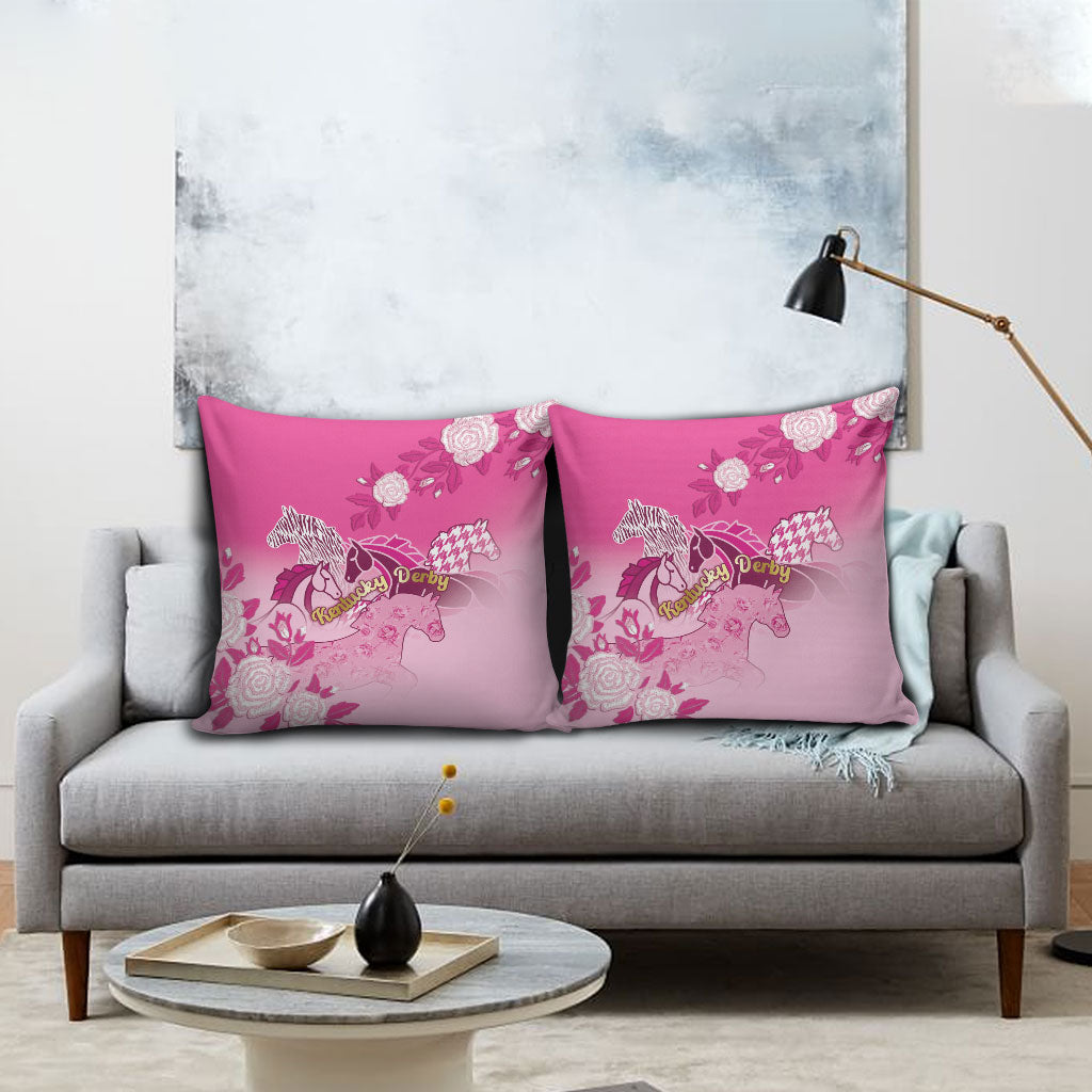 Kentucky Horse Pillow Cover Roses Equestrian Pattern Houndstooth Floral