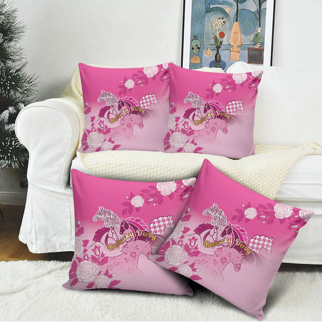 Kentucky Horse Pillow Cover Roses Equestrian Pattern Houndstooth Floral