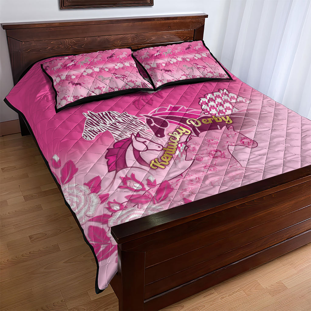 Kentucky Horse Quilt Bed Set Roses Equestrian Pattern Houndstooth Floral