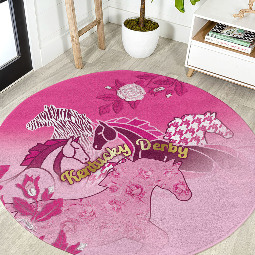 Kentucky Horse Round Carpet Roses Equestrian Pattern Houndstooth Floral