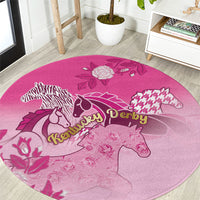Kentucky Horse Round Carpet Roses Equestrian Pattern Houndstooth Floral
