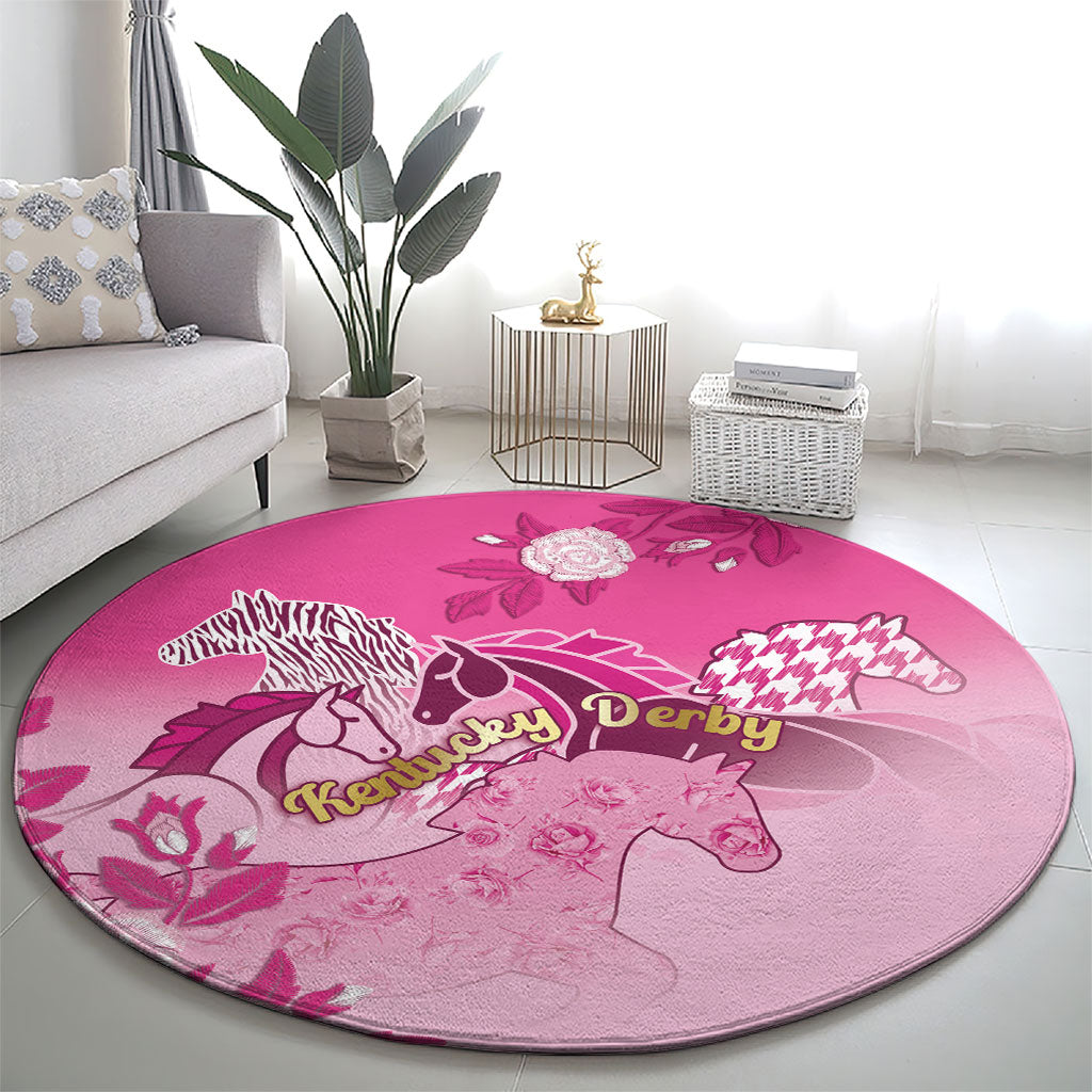 Kentucky Horse Round Carpet Roses Equestrian Pattern Houndstooth Floral