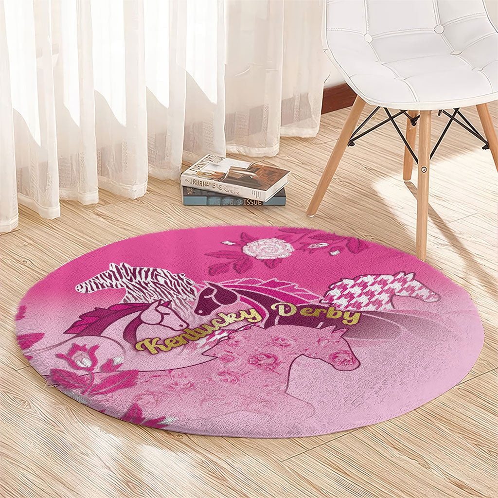 Kentucky Horse Round Carpet Roses Equestrian Pattern Houndstooth Floral
