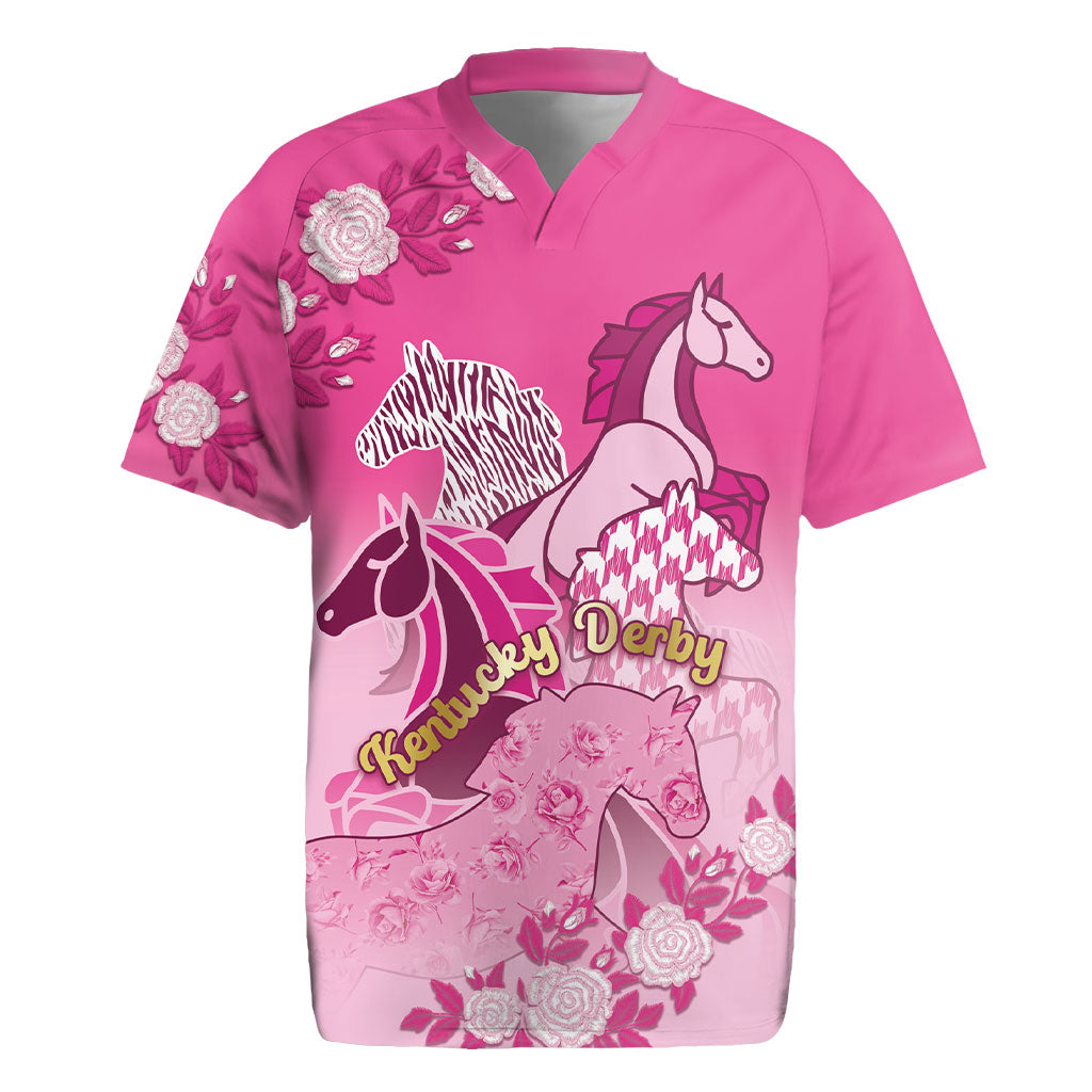 Personalized Kentucky Horse Rugby Jersey Roses Equestrian Pattern Houndstooth Floral
