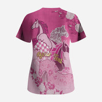 Personalized Kentucky Horse Scrub Top Roses Equestrian Pattern Houndstooth Floral