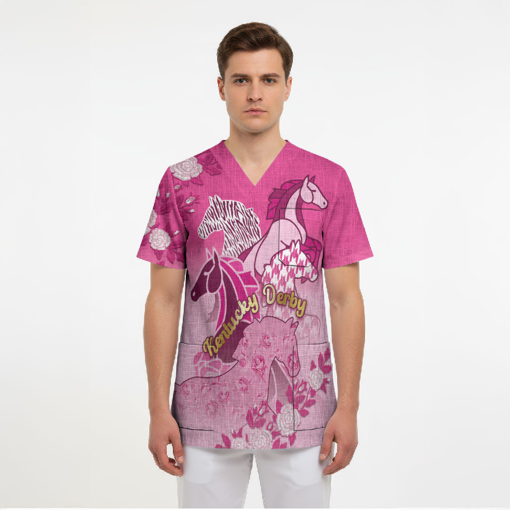 Personalized Kentucky Horse Scrub Top Roses Equestrian Pattern Houndstooth Floral