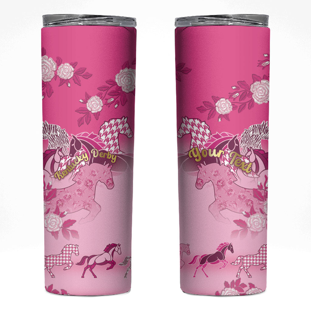 Personalized Kentucky Horse Skinny Tumbler Roses Equestrian Pattern Houndstooth Floral