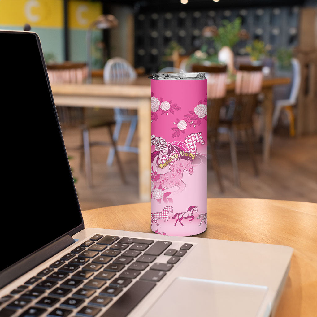 Personalized Kentucky Horse Skinny Tumbler Roses Equestrian Pattern Houndstooth Floral