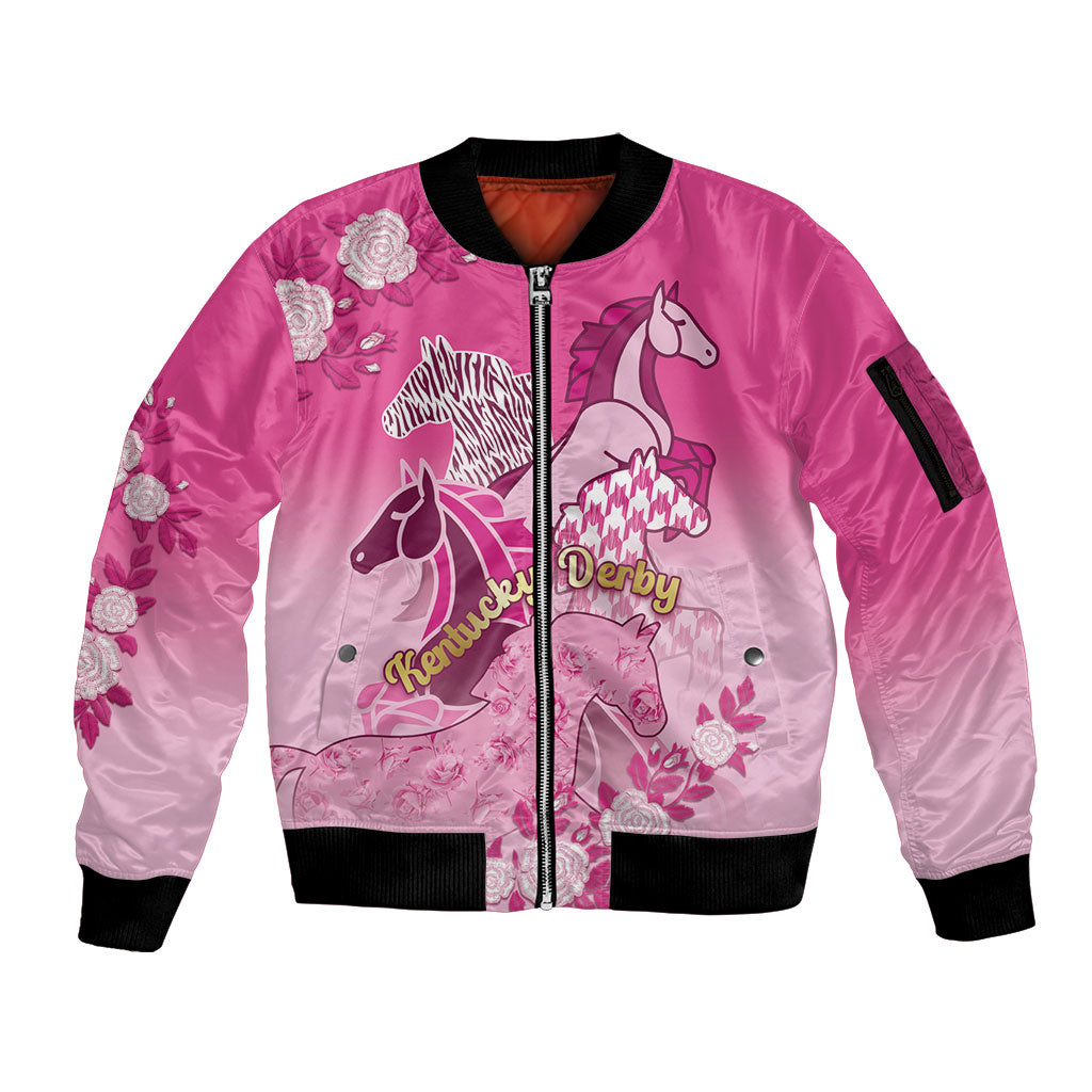 Personalized Kentucky Horse Sleeve Zip Bomber Jacket Roses Equestrian Pattern Houndstooth Floral