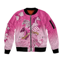 Personalized Kentucky Horse Sleeve Zip Bomber Jacket Roses Equestrian Pattern Houndstooth Floral