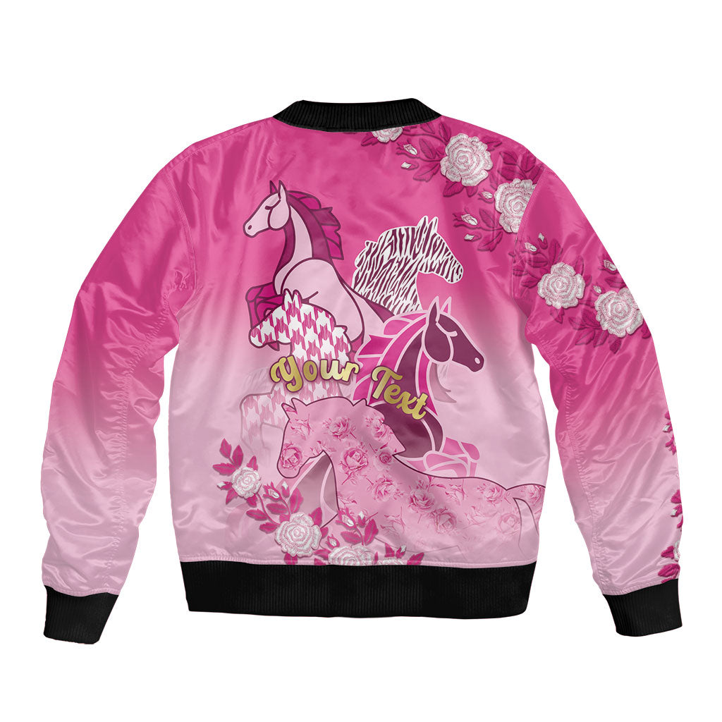 Personalized Kentucky Horse Sleeve Zip Bomber Jacket Roses Equestrian Pattern Houndstooth Floral