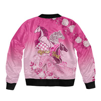Personalized Kentucky Horse Sleeve Zip Bomber Jacket Roses Equestrian Pattern Houndstooth Floral