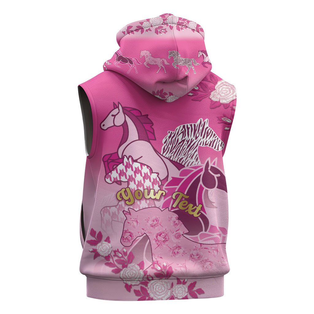 Personalized Kentucky Horse Sleeveless Hoodie Roses Equestrian Pattern Houndstooth Floral