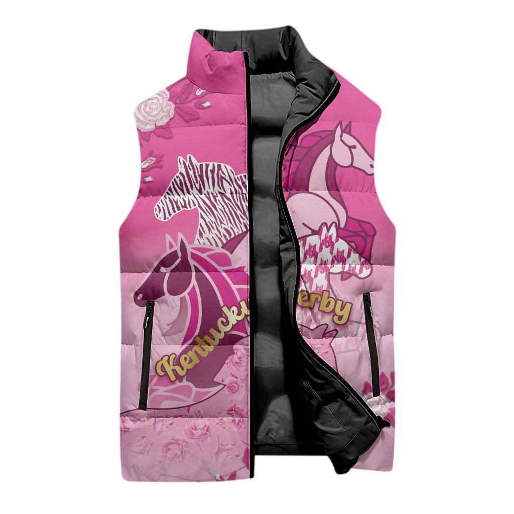 Personalized Kentucky Horse Sleeveless Puffer Jacket Roses Equestrian Pattern Houndstooth Floral