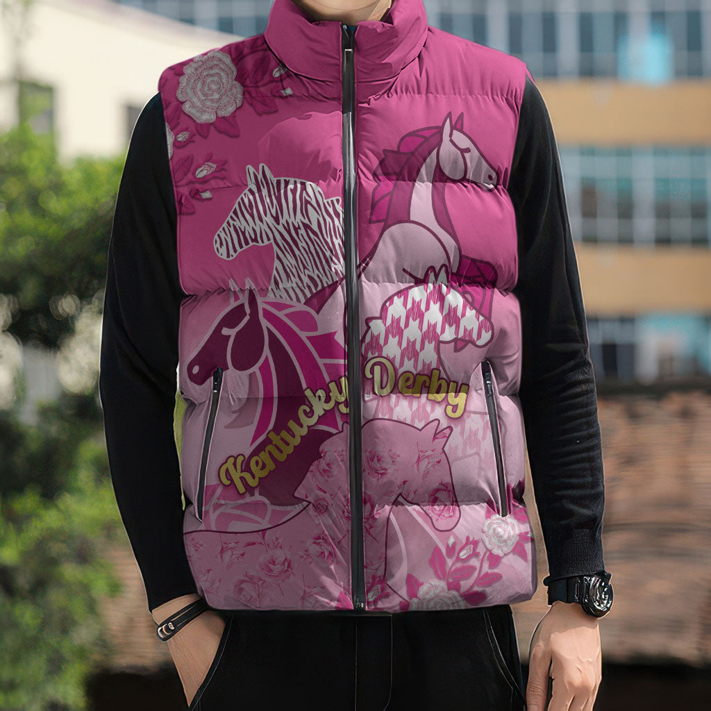 Personalized Kentucky Horse Sleeveless Puffer Jacket Roses Equestrian Pattern Houndstooth Floral