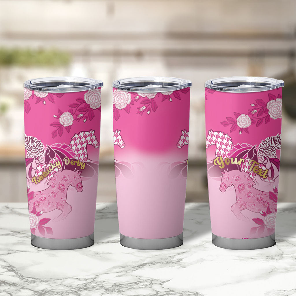 Personalized Kentucky Horse Tumbler Cup Roses Equestrian Pattern Houndstooth Floral