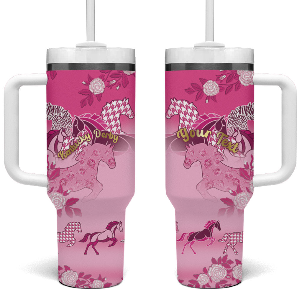 Personalized Kentucky Horse Tumbler With Handle Roses Equestrian Pattern Houndstooth Floral