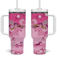 Personalized Kentucky Horse Tumbler With Handle Roses Equestrian Pattern Houndstooth Floral