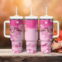 Personalized Kentucky Horse Tumbler With Handle Roses Equestrian Pattern Houndstooth Floral