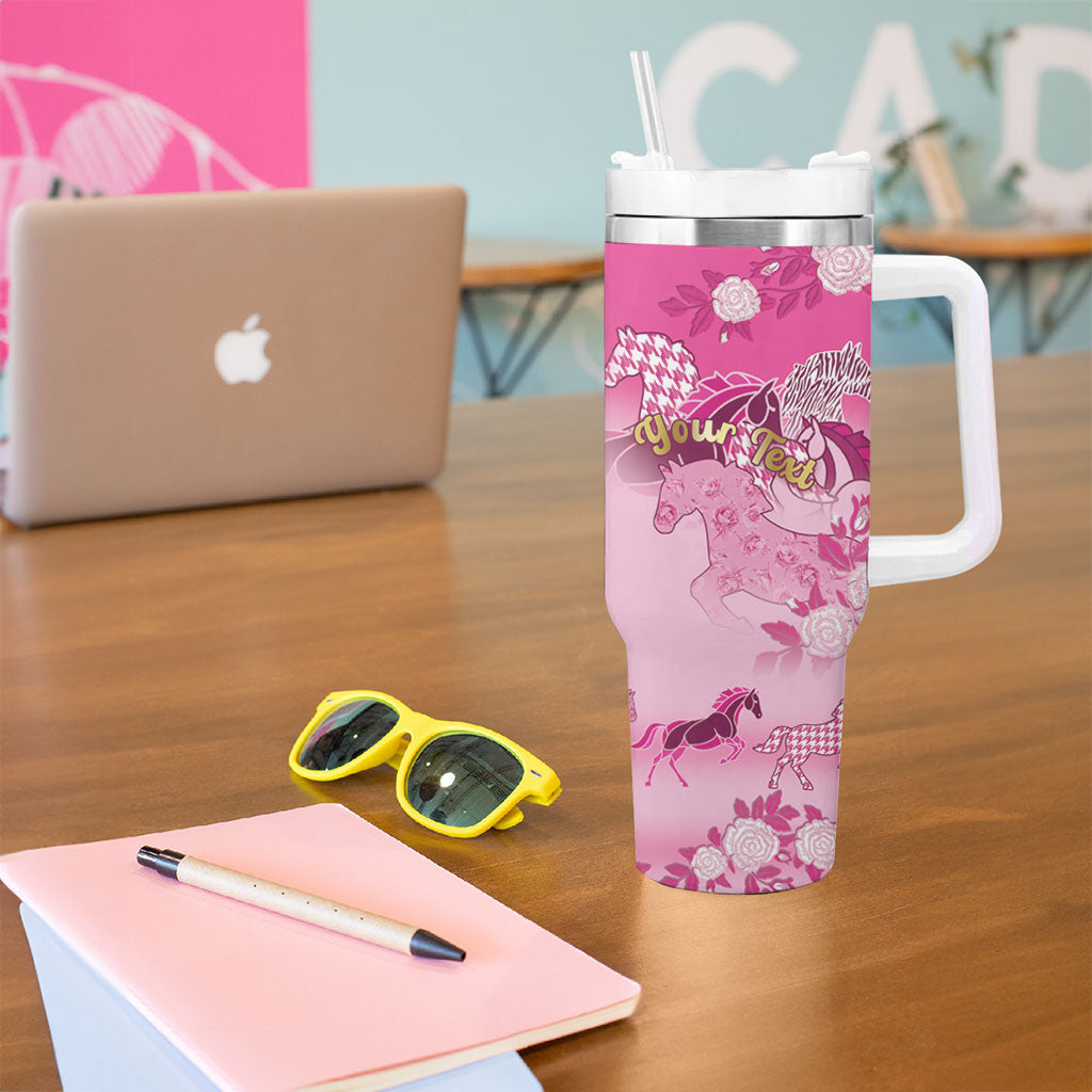 Personalized Kentucky Horse Tumbler With Handle Roses Equestrian Pattern Houndstooth Floral