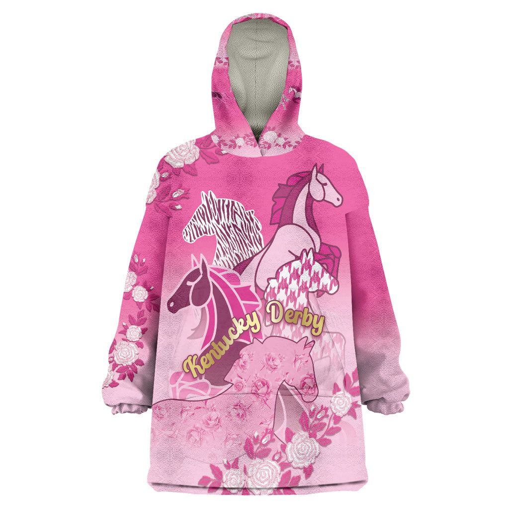 Personalized Kentucky Horse Wearable Blanket Hoodie Roses Equestrian Pattern Houndstooth Floral