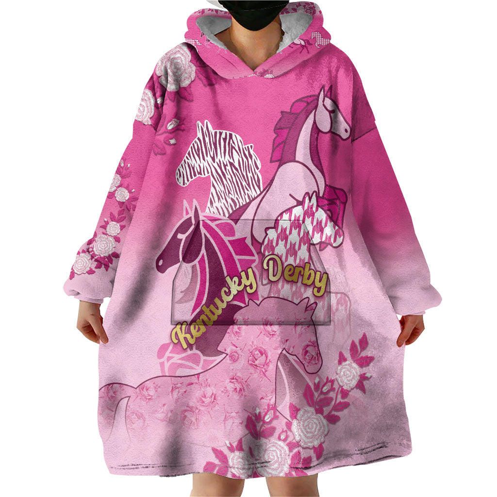 Personalized Kentucky Horse Wearable Blanket Hoodie Roses Equestrian Pattern Houndstooth Floral