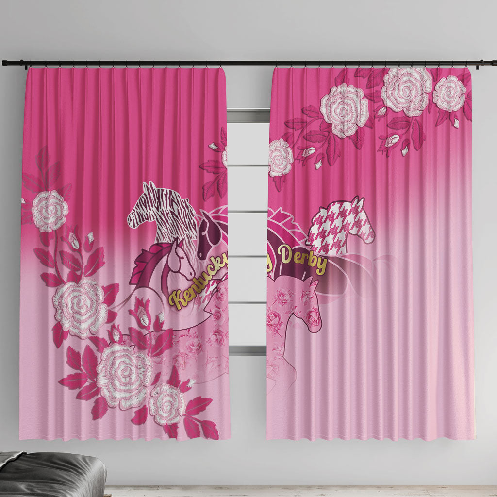 Kentucky Horse Window Curtain Roses Equestrian Pattern Houndstooth Floral