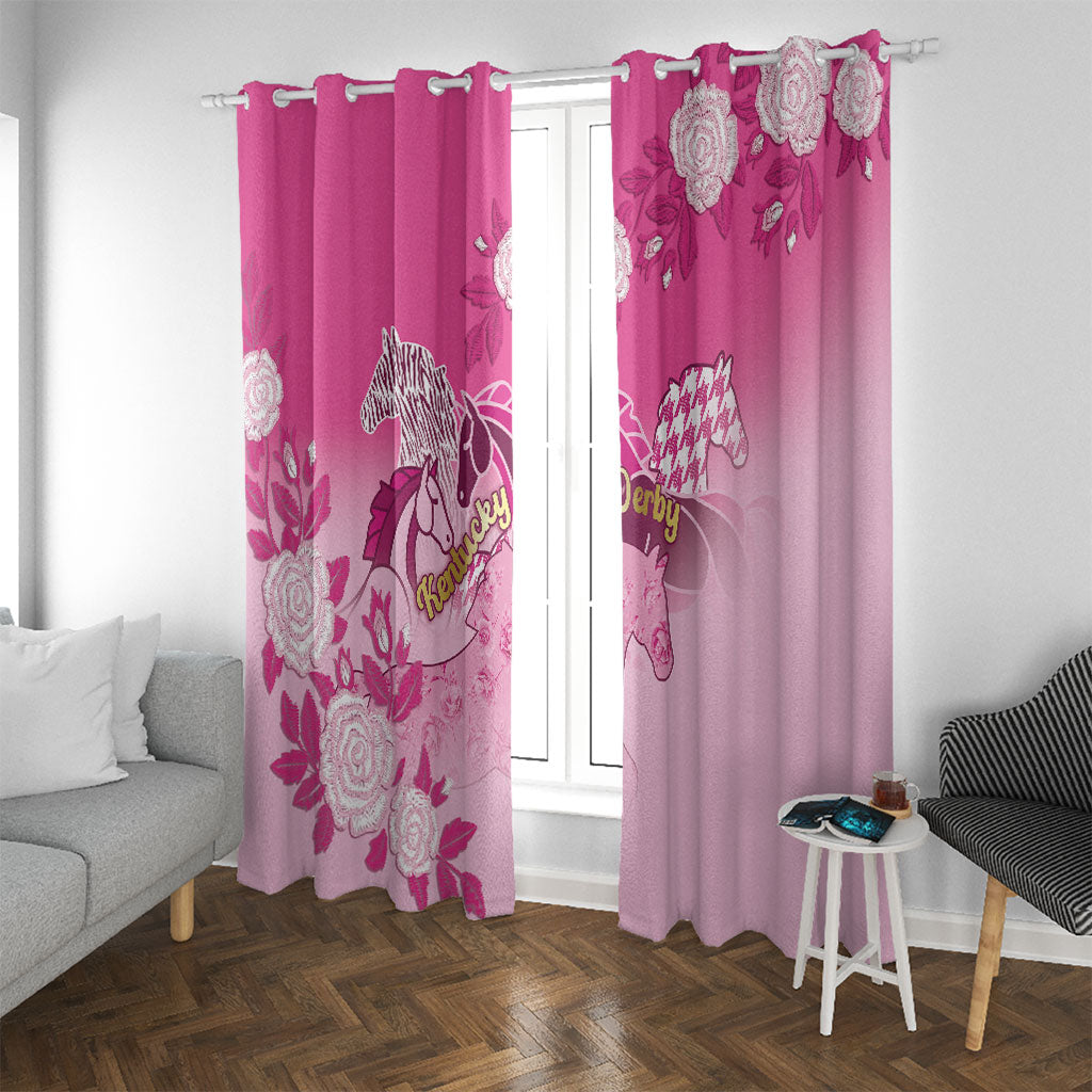 Kentucky Horse Window Curtain Roses Equestrian Pattern Houndstooth Floral