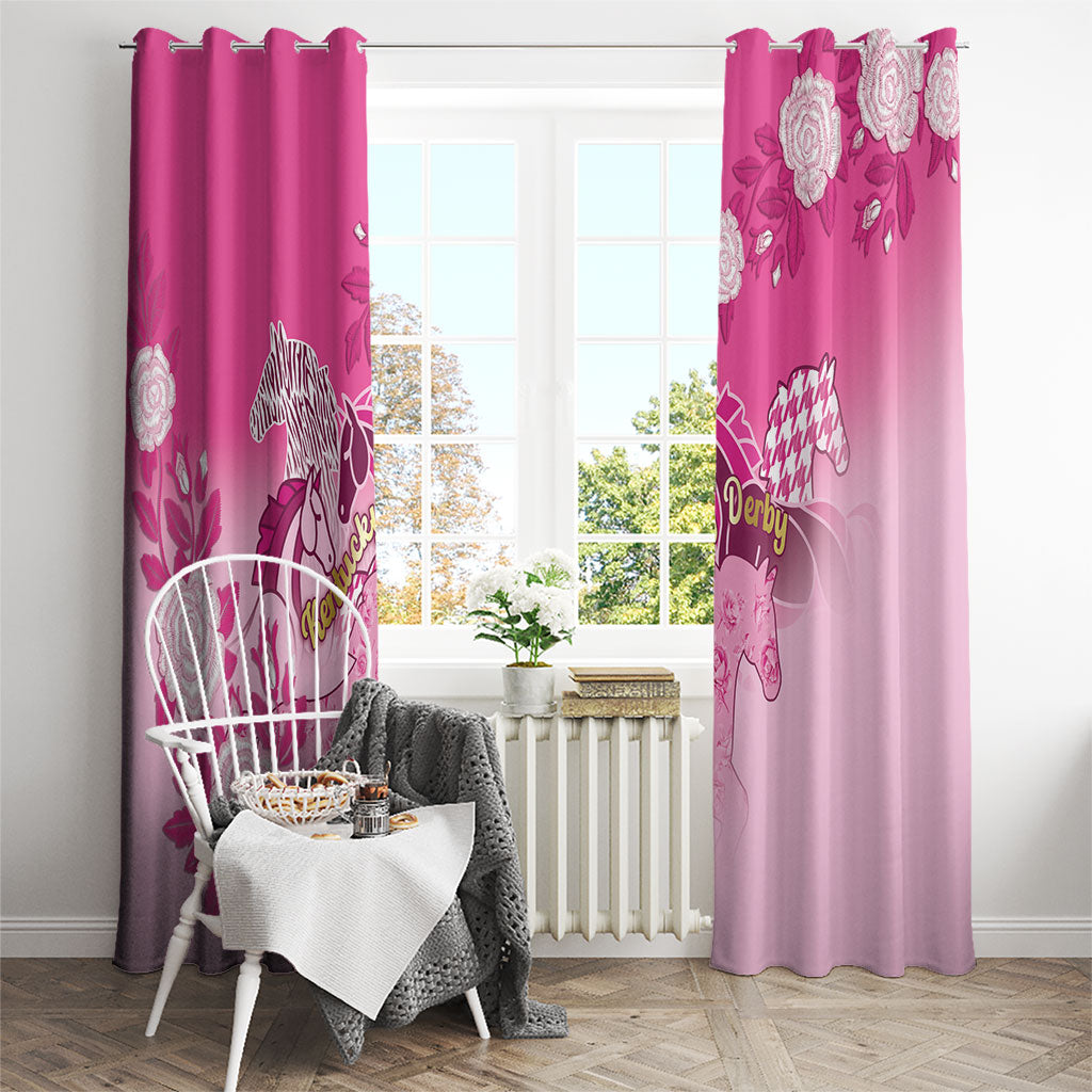 Kentucky Horse Window Curtain Roses Equestrian Pattern Houndstooth Floral