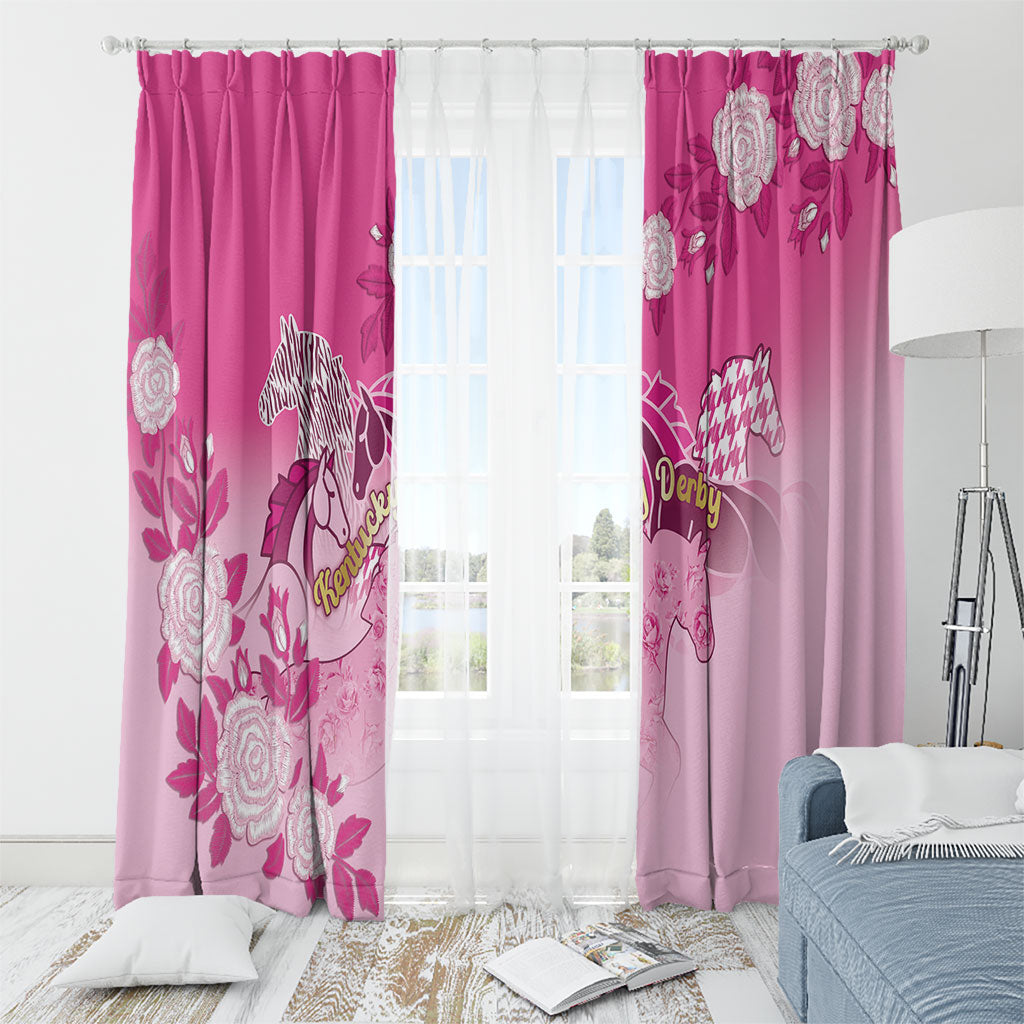 Kentucky Horse Window Curtain Roses Equestrian Pattern Houndstooth Floral