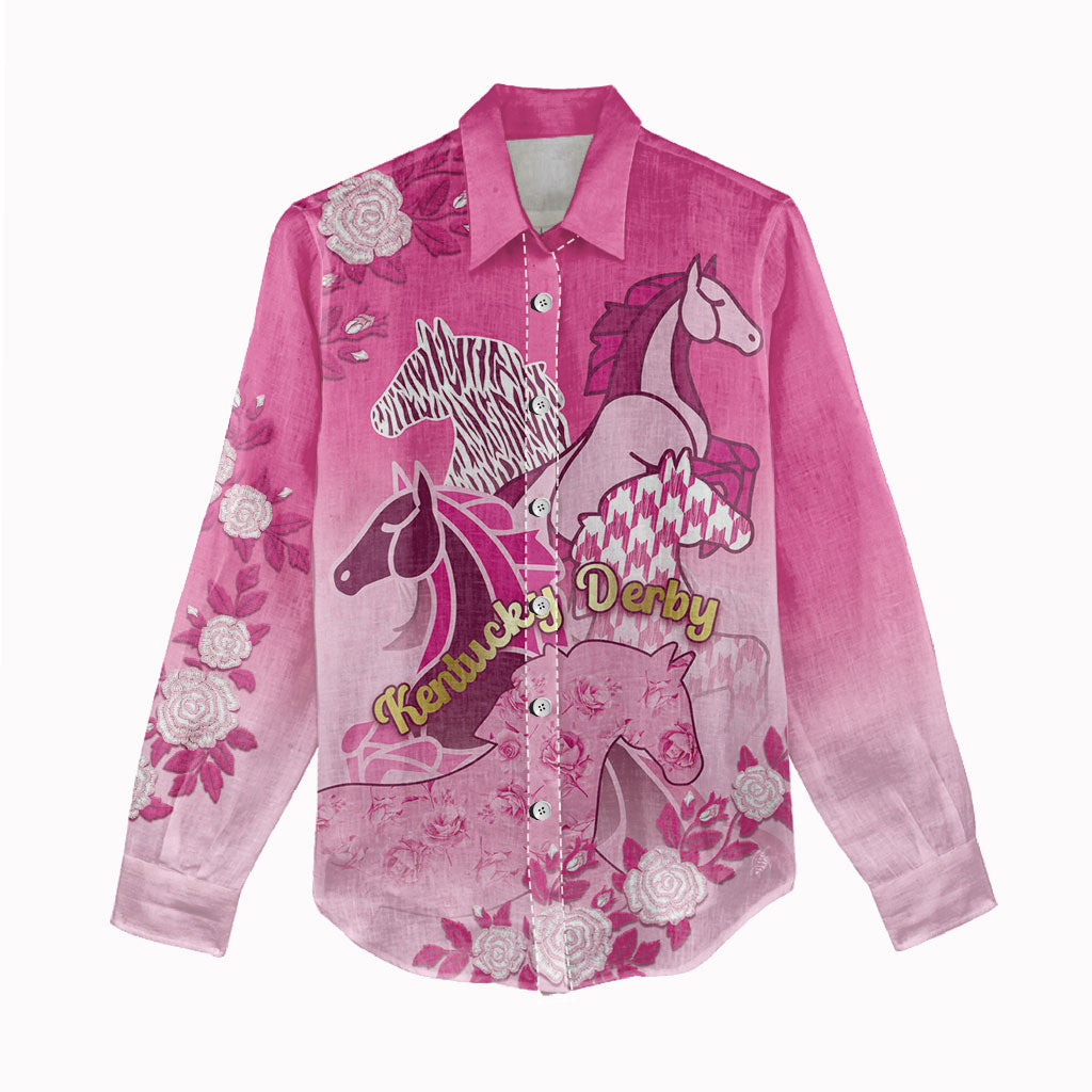 Personalized Kentucky Horse Women Casual Shirt Roses Equestrian Pattern Houndstooth Floral