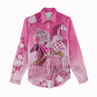 Personalized Kentucky Horse Women Casual Shirt Roses Equestrian Pattern Houndstooth Floral