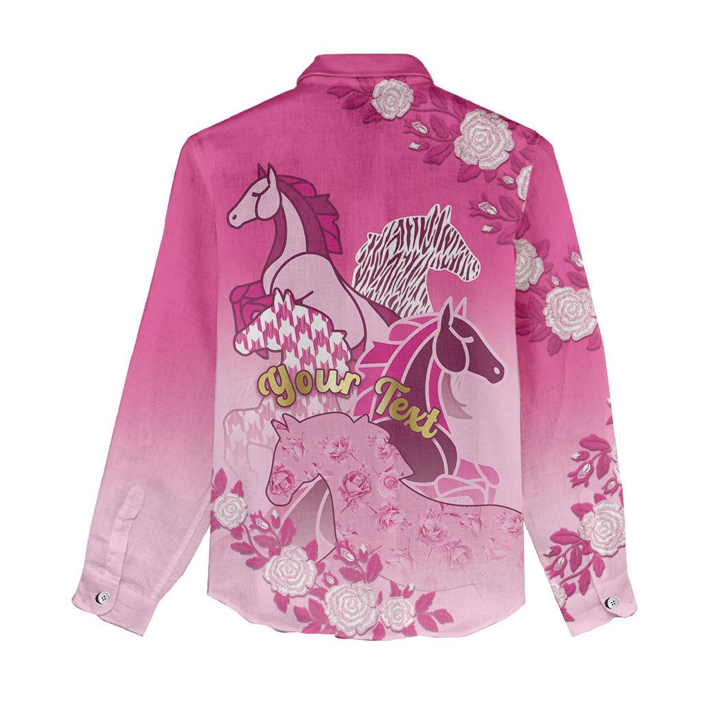 Personalized Kentucky Horse Women Casual Shirt Roses Equestrian Pattern Houndstooth Floral