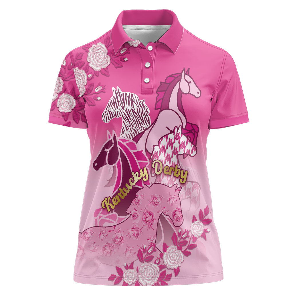 Personalized Kentucky Horse Women Polo Shirt Roses Equestrian Pattern Houndstooth Floral