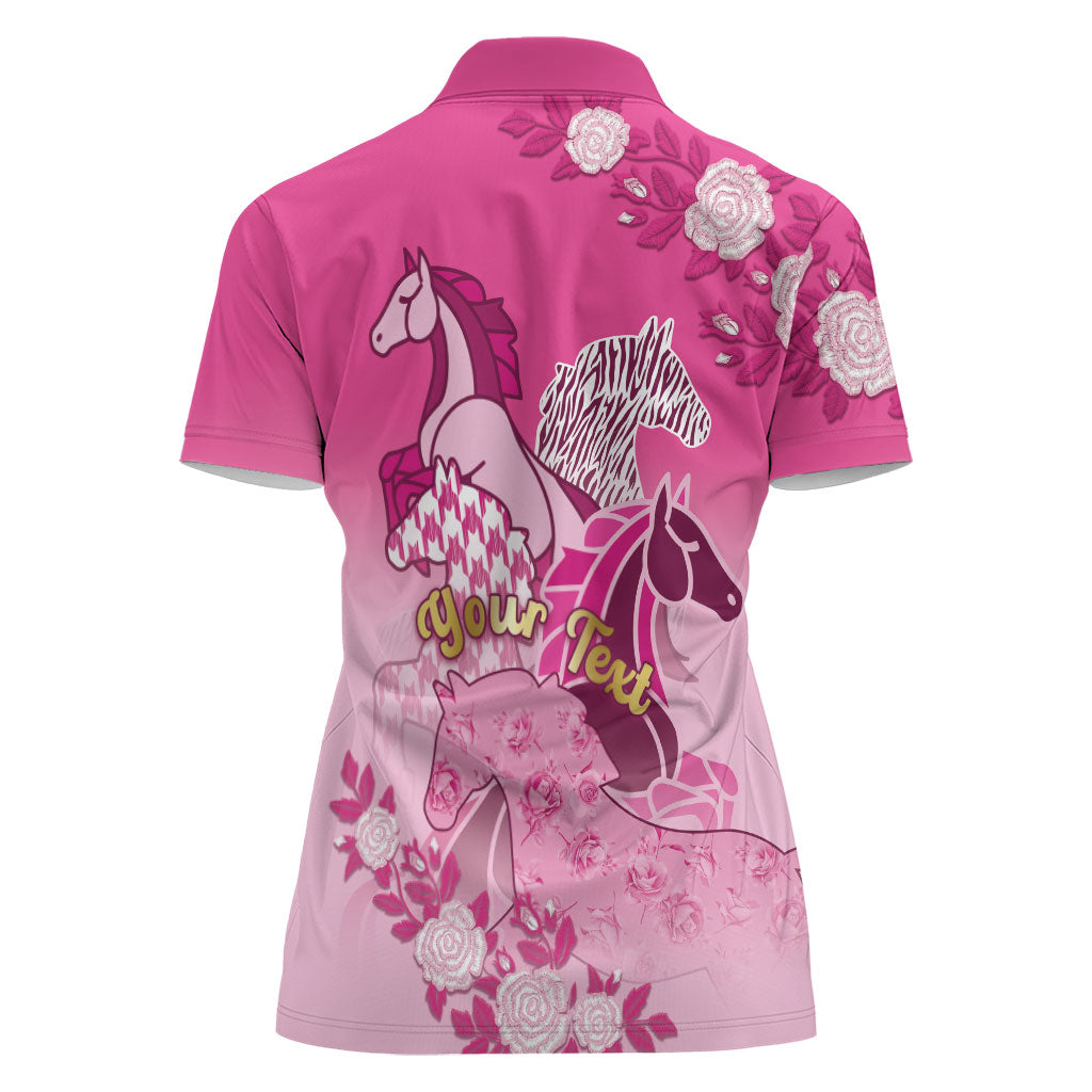 Personalized Kentucky Horse Women Polo Shirt Roses Equestrian Pattern Houndstooth Floral