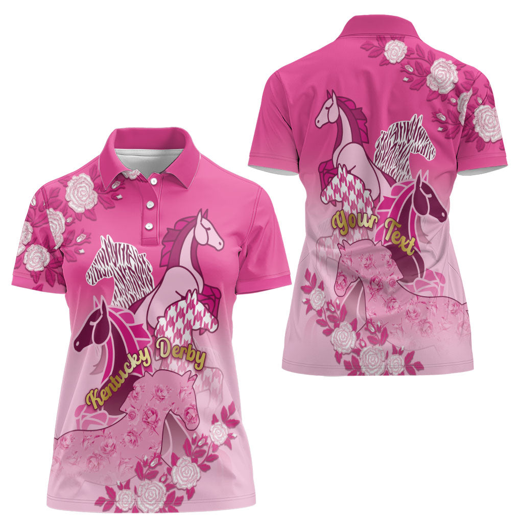 Personalized Kentucky Horse Women Polo Shirt Roses Equestrian Pattern Houndstooth Floral