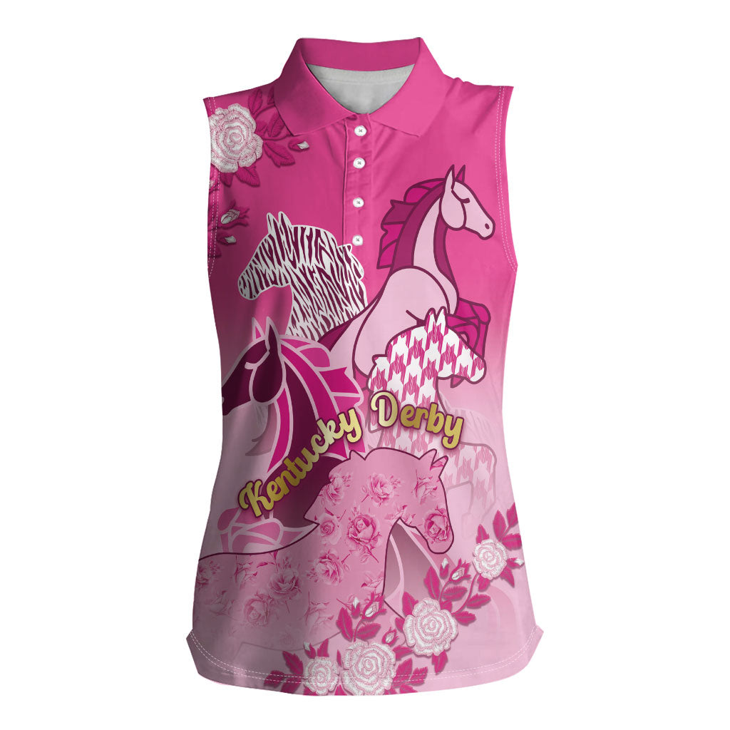 Personalized Kentucky Horse Women Sleeveless Polo Shirt Roses Equestrian Pattern Houndstooth Floral