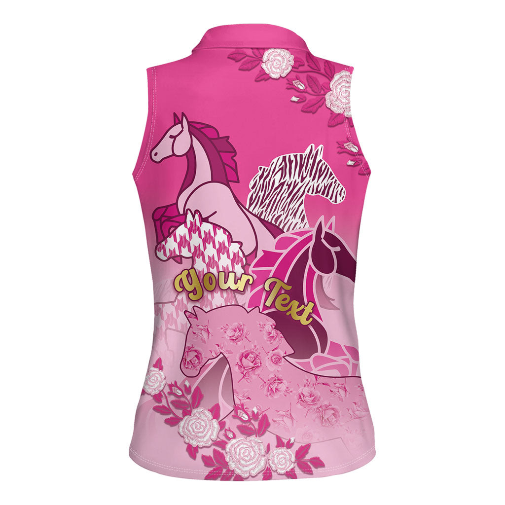 Personalized Kentucky Horse Women Sleeveless Polo Shirt Roses Equestrian Pattern Houndstooth Floral