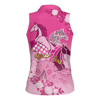 Personalized Kentucky Horse Women Sleeveless Polo Shirt Roses Equestrian Pattern Houndstooth Floral