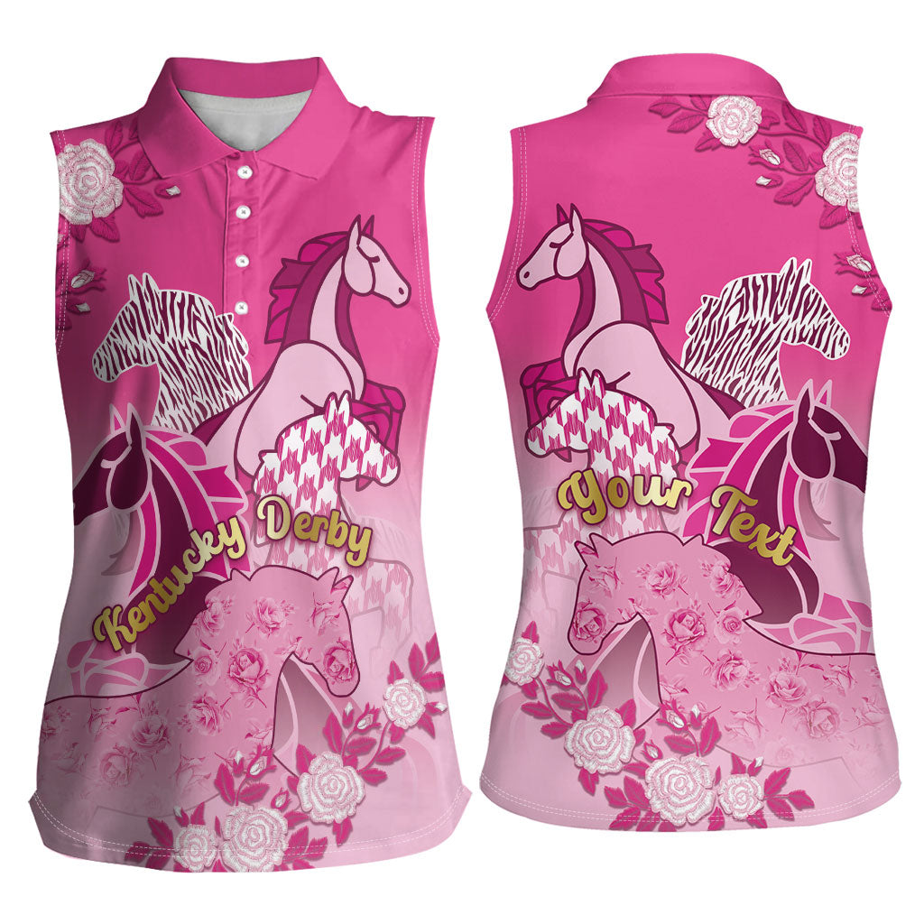 Personalized Kentucky Horse Women Sleeveless Polo Shirt Roses Equestrian Pattern Houndstooth Floral