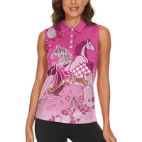 Personalized Kentucky Horse Women Sleeveless Polo Shirt Roses Equestrian Pattern Houndstooth Floral