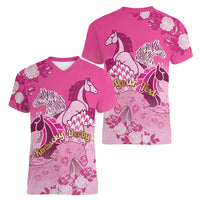 Personalized Kentucky Horse Women V-Neck T-Shirt Roses Equestrian Pattern Houndstooth Floral