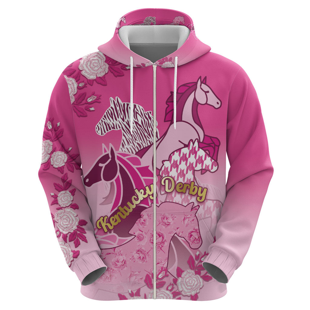Personalized Kentucky Horse Zip Hoodie Roses Equestrian Pattern Houndstooth Floral